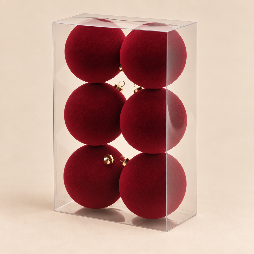 Set 6 Palline di Natale in Velluto Bordeaux Ø 10 cm