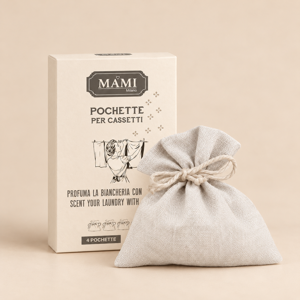 Set 4 Pochette Piccole in Puro Cotone MAMI Milano  per Perle Profumate – Sacchetti Profumatori per Cassetti e Armadi