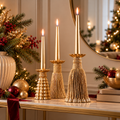 Candelabro Dorato con Frange Intrecciate e Nappe Decorative in Resina – Collezione Festa di Luce Ø13xH25 cm