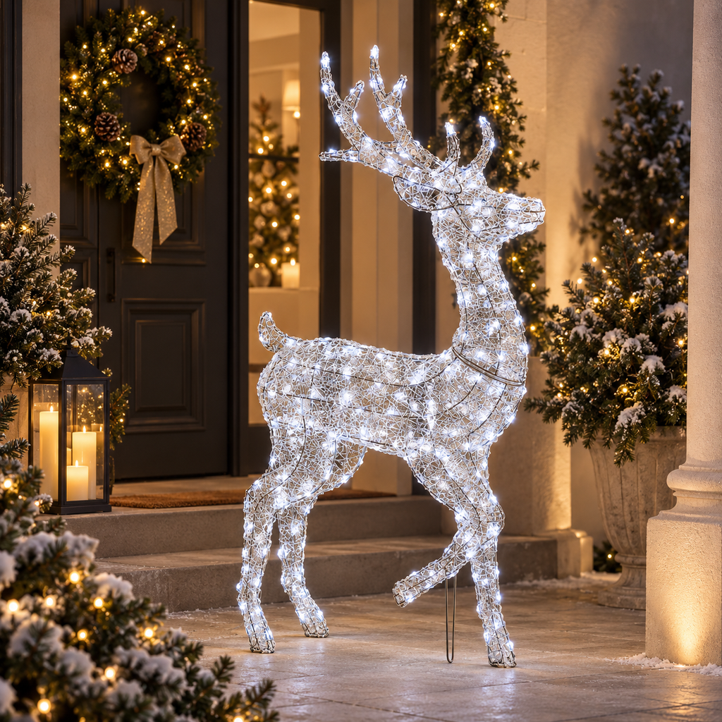 Renna Luminosa 3D H125 cm 240 LED Bianco Freddo con Timer