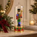 Schiaccianoci Natalizio Luminoso con Campana Trasparente e Base Tamburo Rosso Verde e Oro – H 40 cm