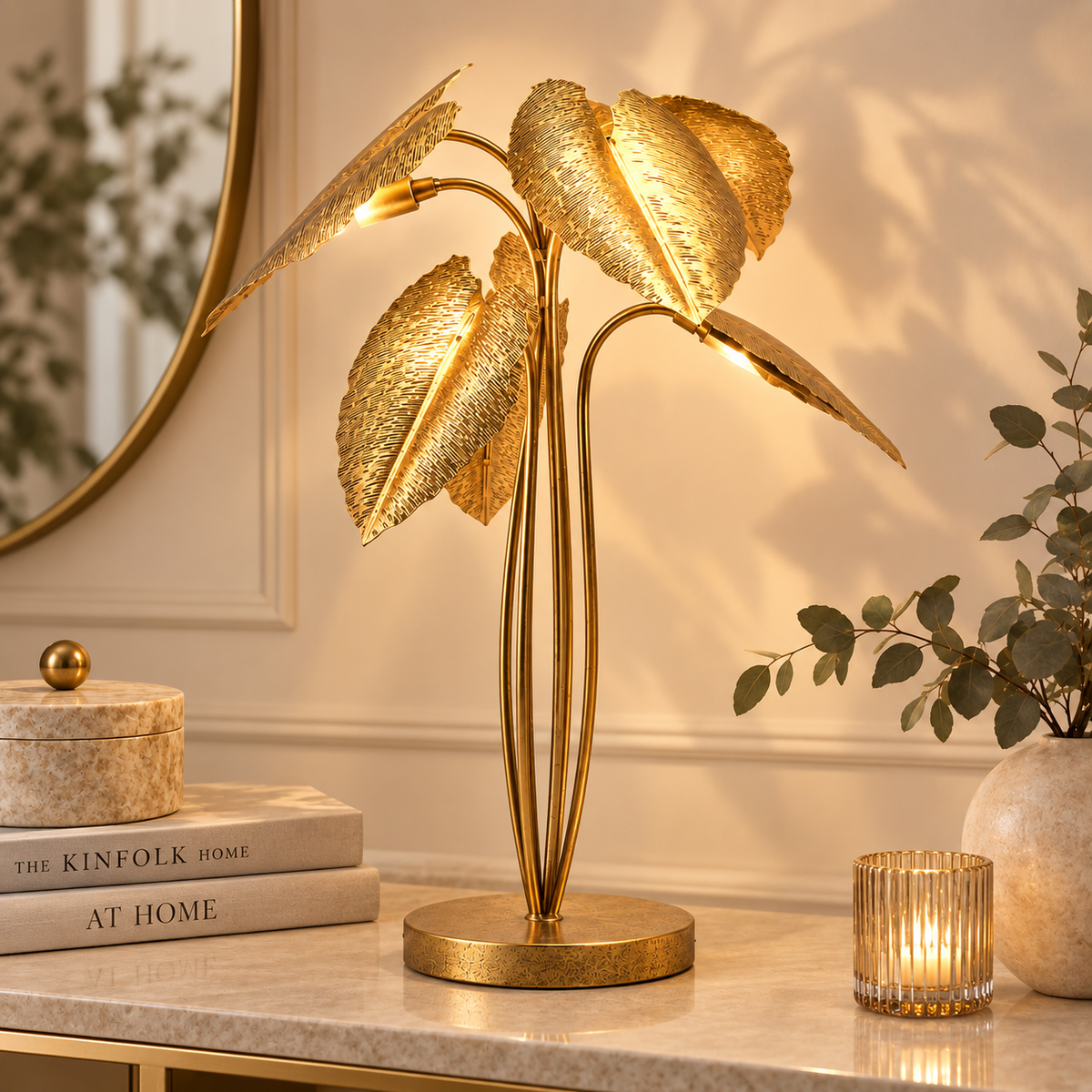Lampada da Appoggio Foglie EDG Oro H 59 cm in Metallo