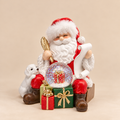 Babbo Natale Decorativo con Sfera d'Acqua Glitter, Regali e Cagnolino in Resina