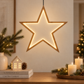 Stella Luminosa Natalizia in Legno Massello Naturale Ø 55 cm con LED Bianco Caldo 3000K – Design Light – Interno IP20
