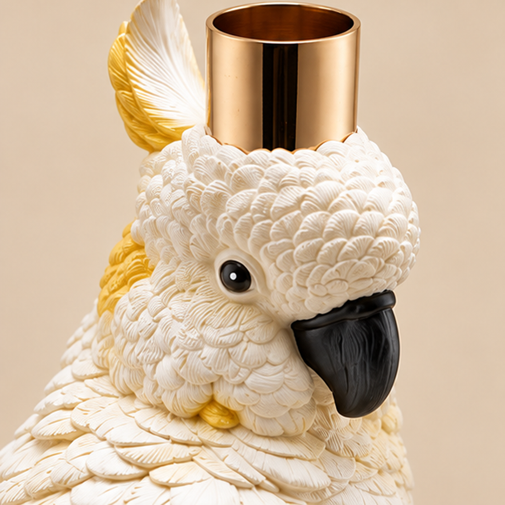 Portacandela Cacatua Bianco in Resina H27 cm - EDG