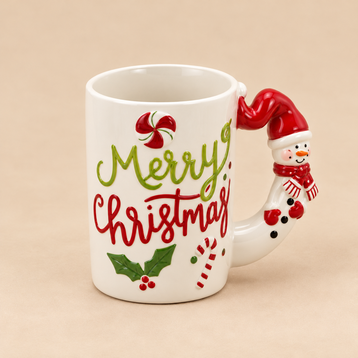 Tazza Natalizia EDG in Ceramica Merry Christmas con Manico Pupazzo di Neve (Seconda Scelta)