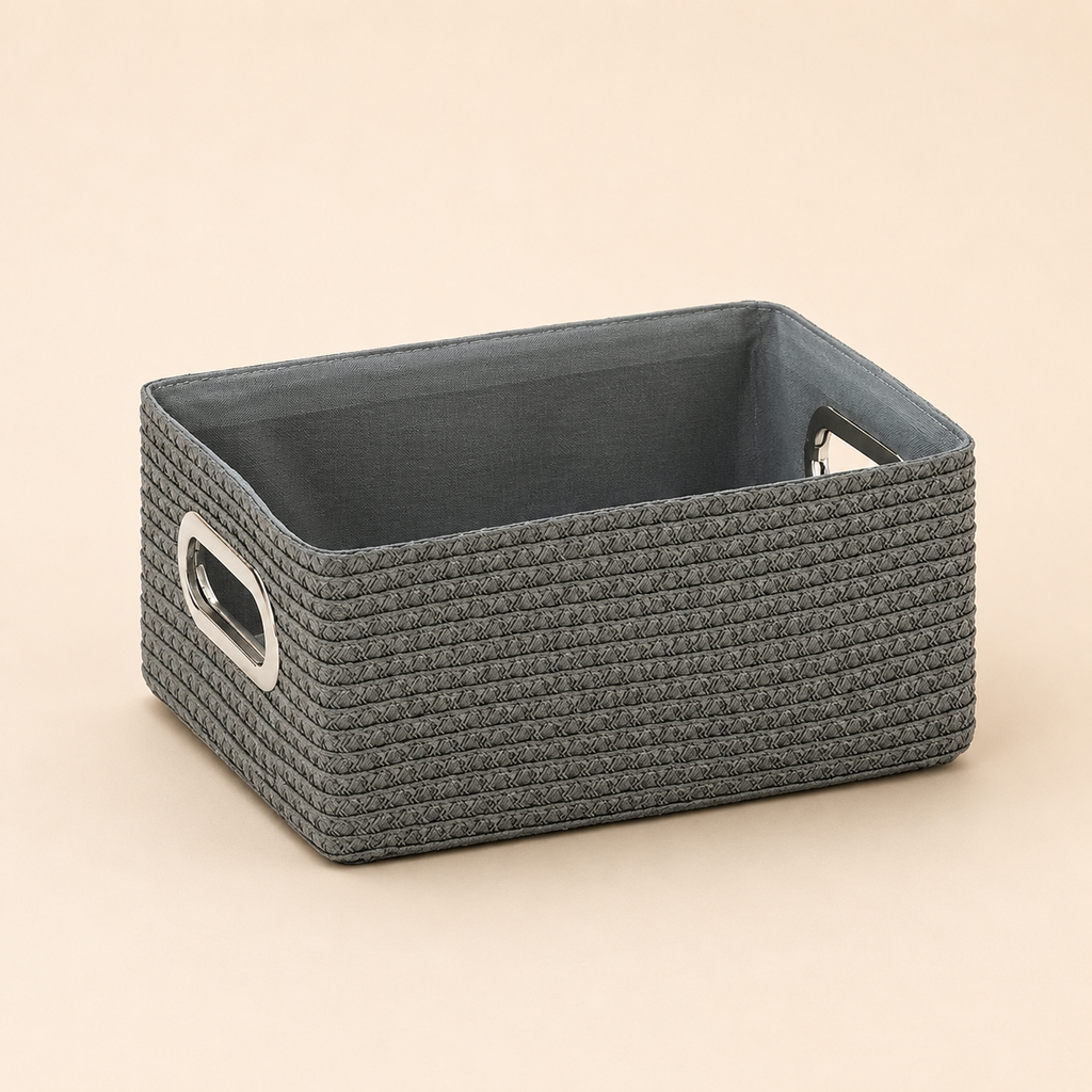 Cestino Portaoggetti grigio con Manici – 28 x 20 x H 12 cm