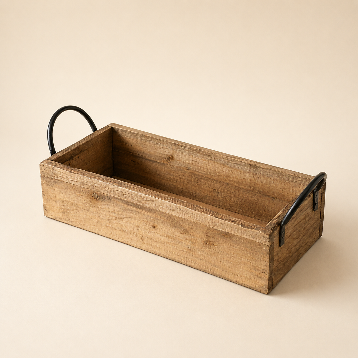 Cassetta decorativa in quercia con manici in metallo 44cm