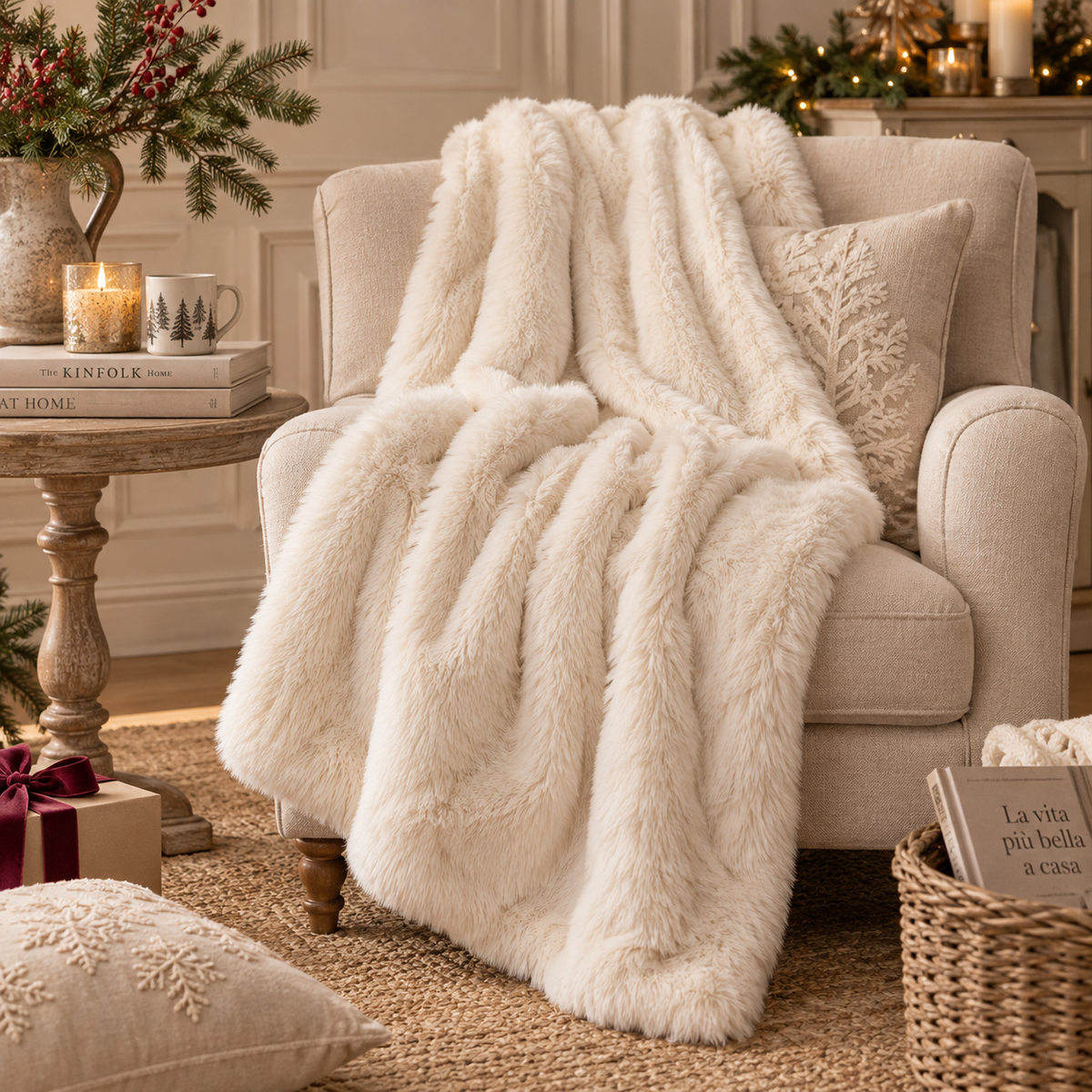 Plaid in Ecopelliccia Panna Morbido ed Elegante 130 x 170 cm – Blanc Mariclò