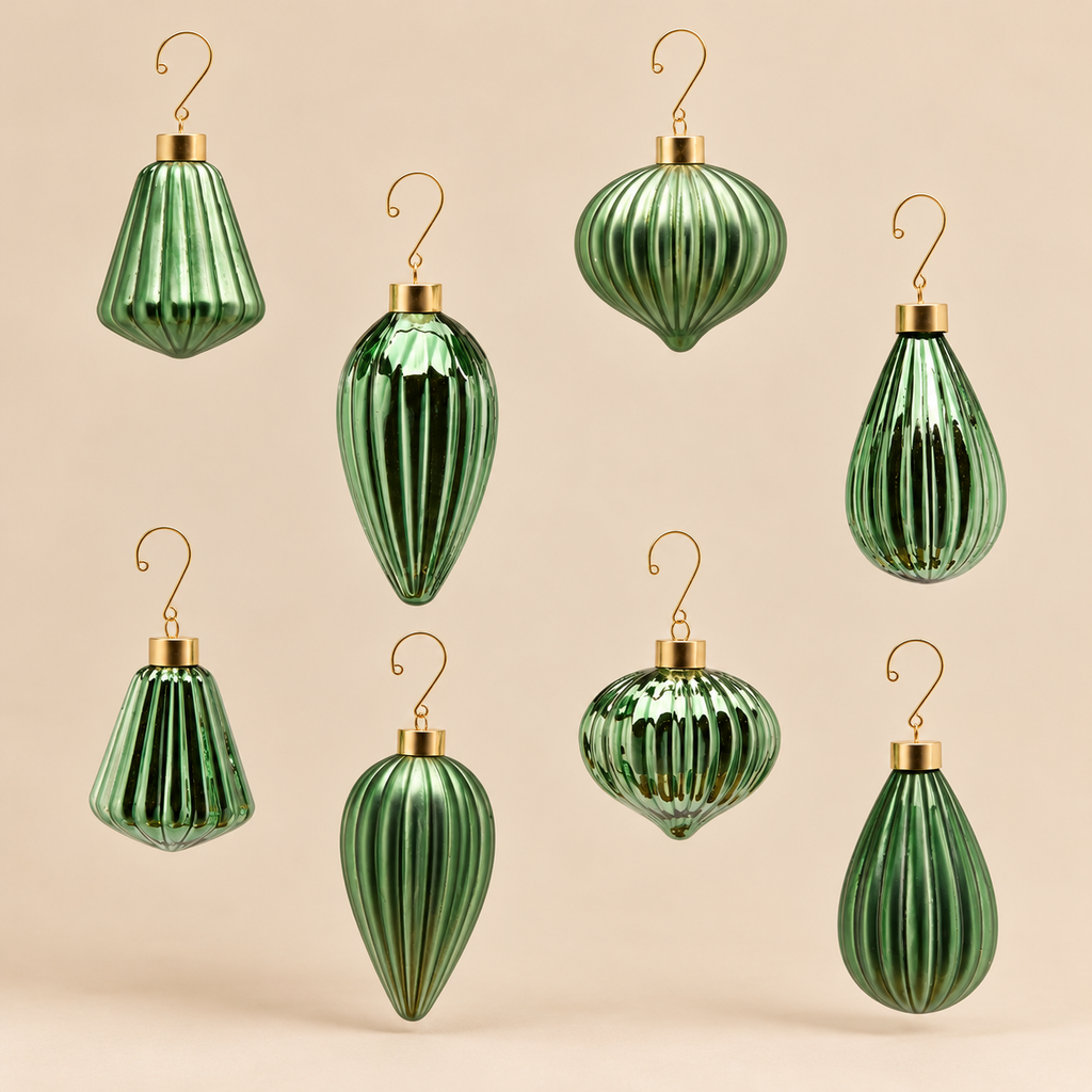 Pendaglio Natalizio EDG in Vetro Verde Scanalato Ø6/8 cm – Finitura Lucida o Satinata