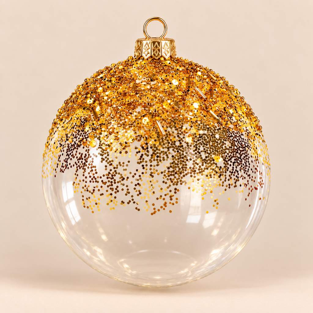 Sfera di Natale in Vetro Trasparente e Oro con Glitter Ø 12 cm