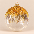 Sfera di Natale in Vetro Trasparente e Oro con Glitter Ø 12 cm