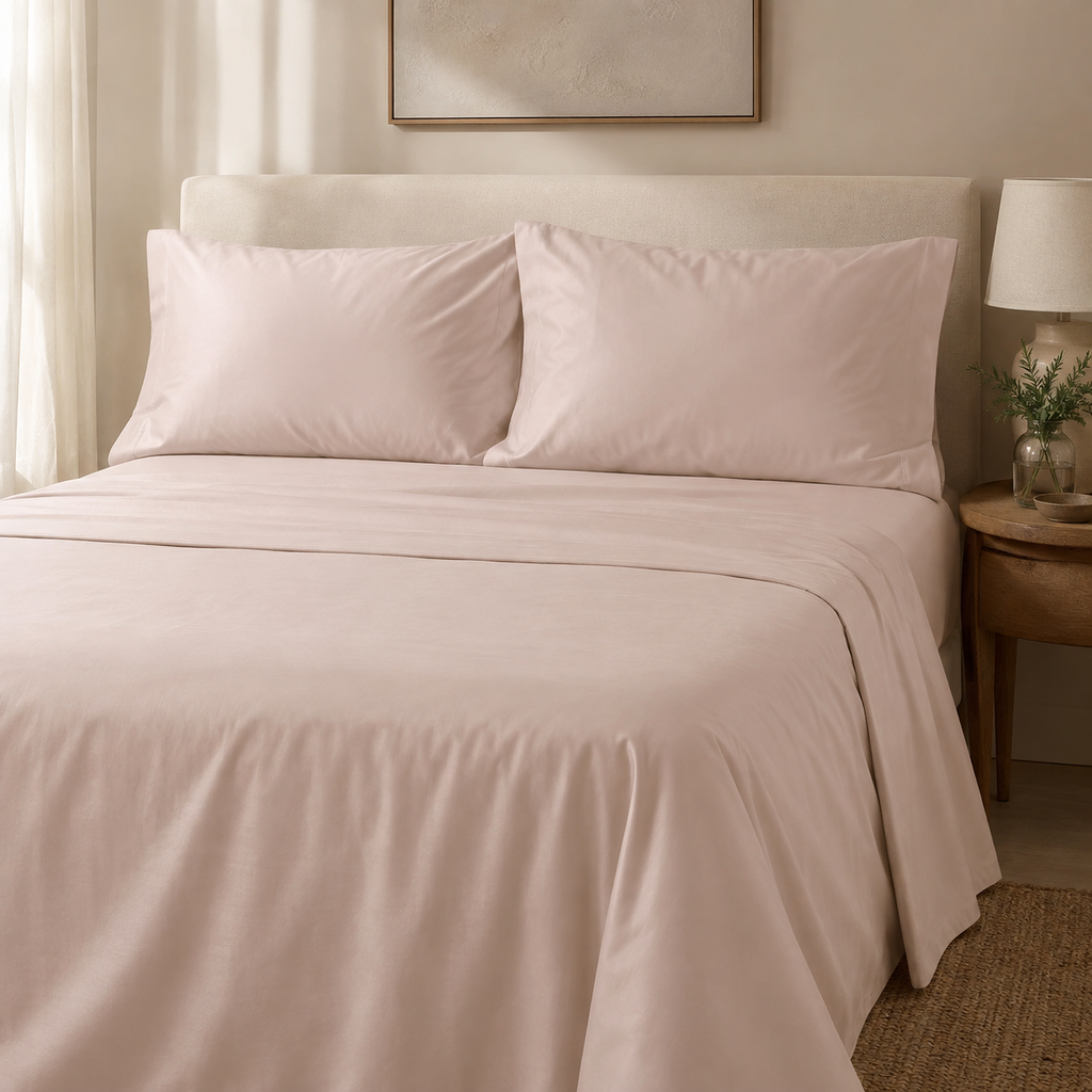 Completo Letto Matrimoniale Trecento Raso di Cotone 300 TC – Rosa Boho