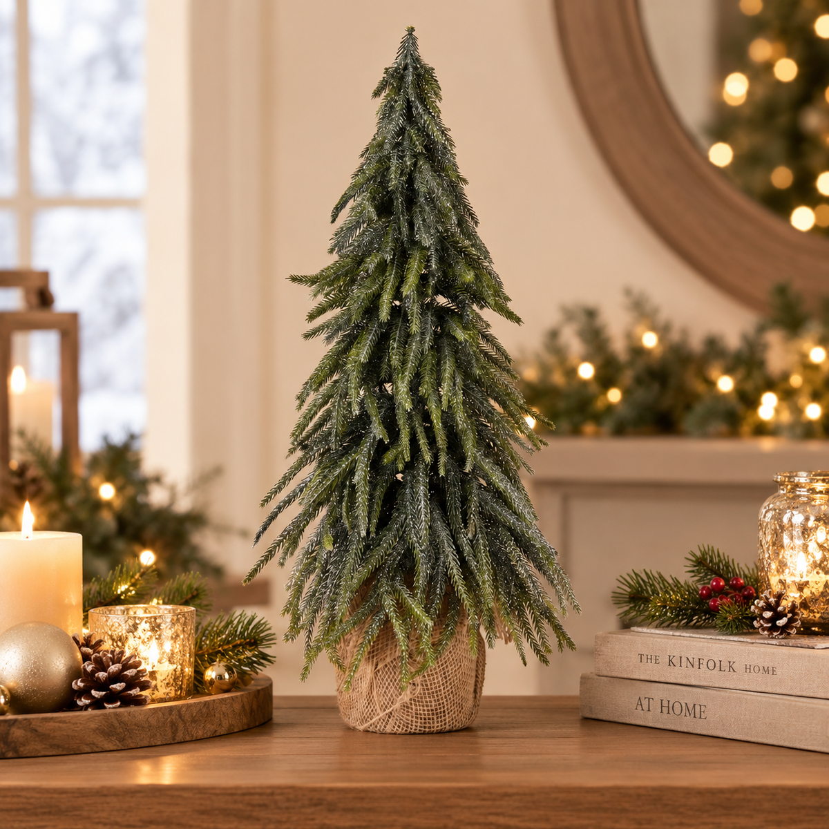 Albero di Natale Pino Glitterato con Base in Juta h.50 cm