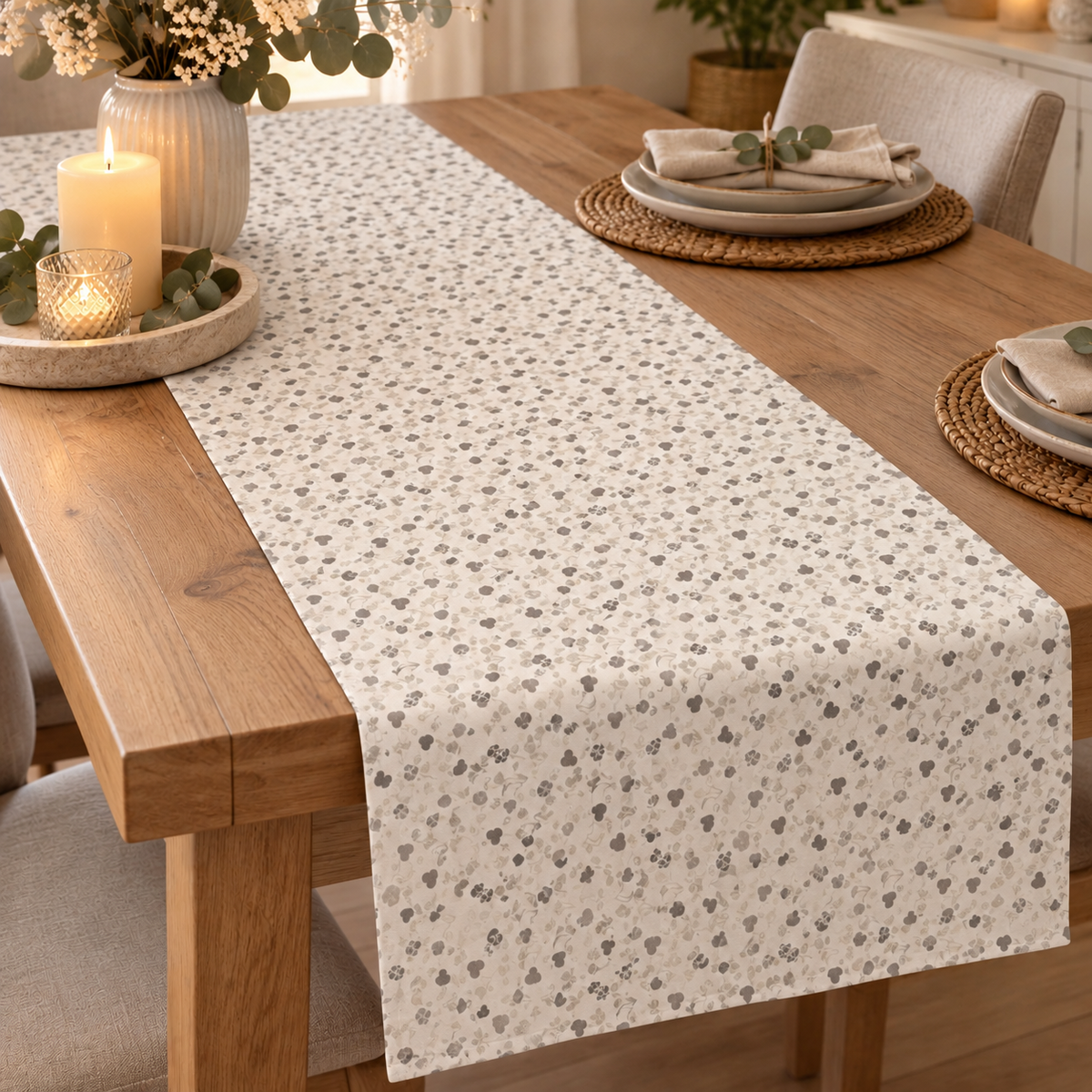 Runner da Tavola Angelica Lovely in CotoneTortora e Grigio – 50x120 cm