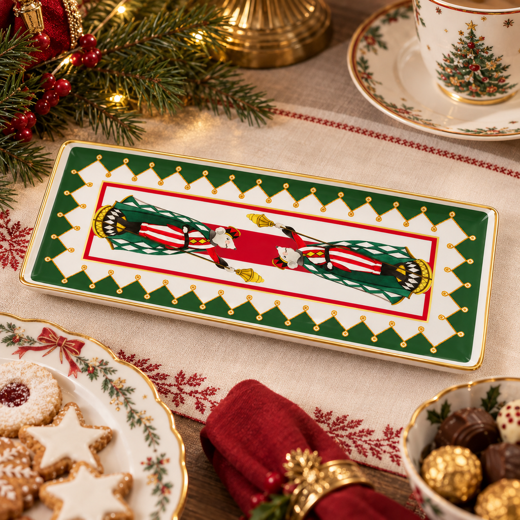 Vassoio Gourmet Natalizio Xmas Carol in Porcellana con Schiaccianoci 28,5 x 12,5 cm