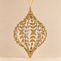 Goccia di Natale Grande Traforata Tracce di Luce in Metallo Oro Glitterato con Cristalli Trasparenti – 15x25 cm