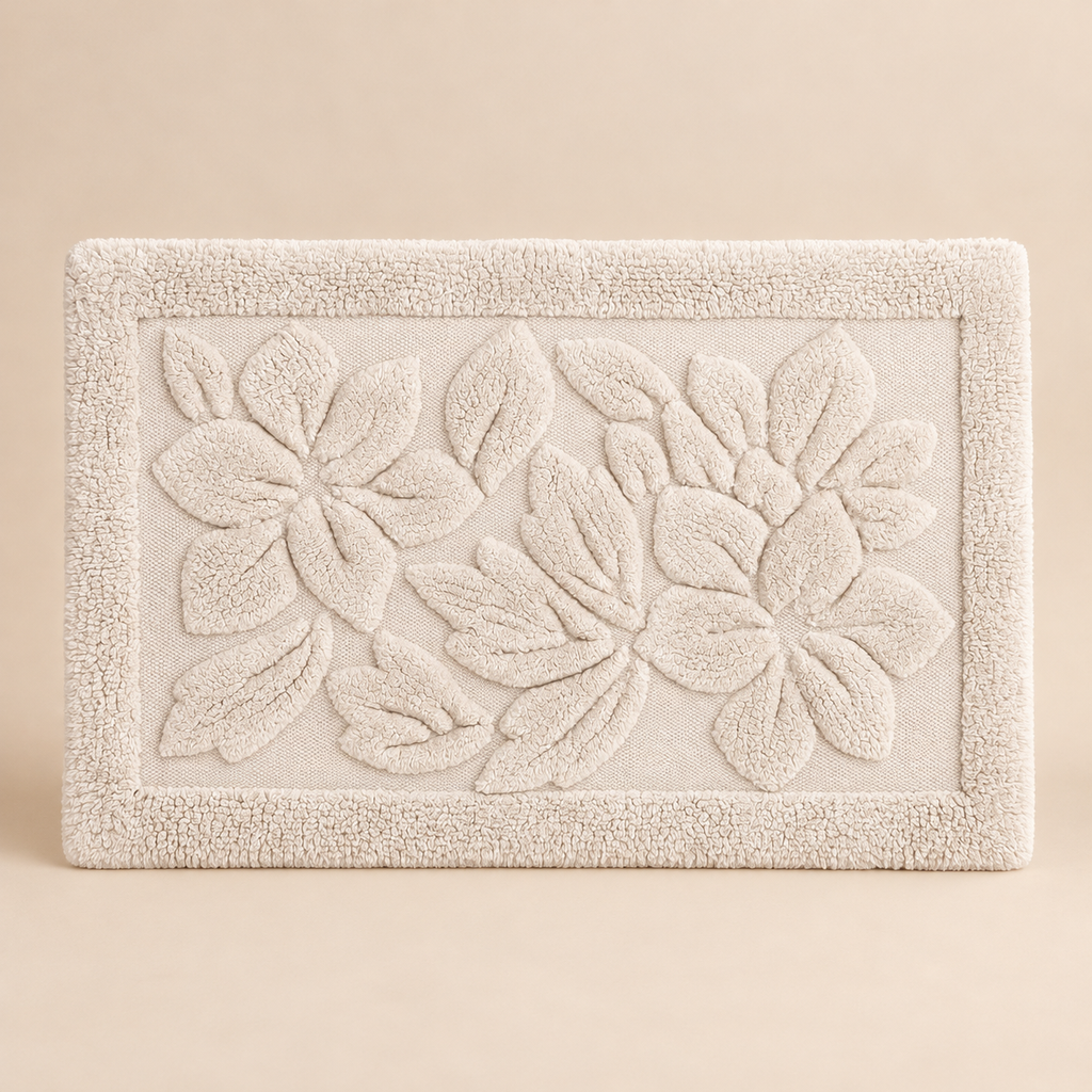 Tappeto Bagno con Fiori Blanc Mariclò Beige 50 x 80 cm Beige
