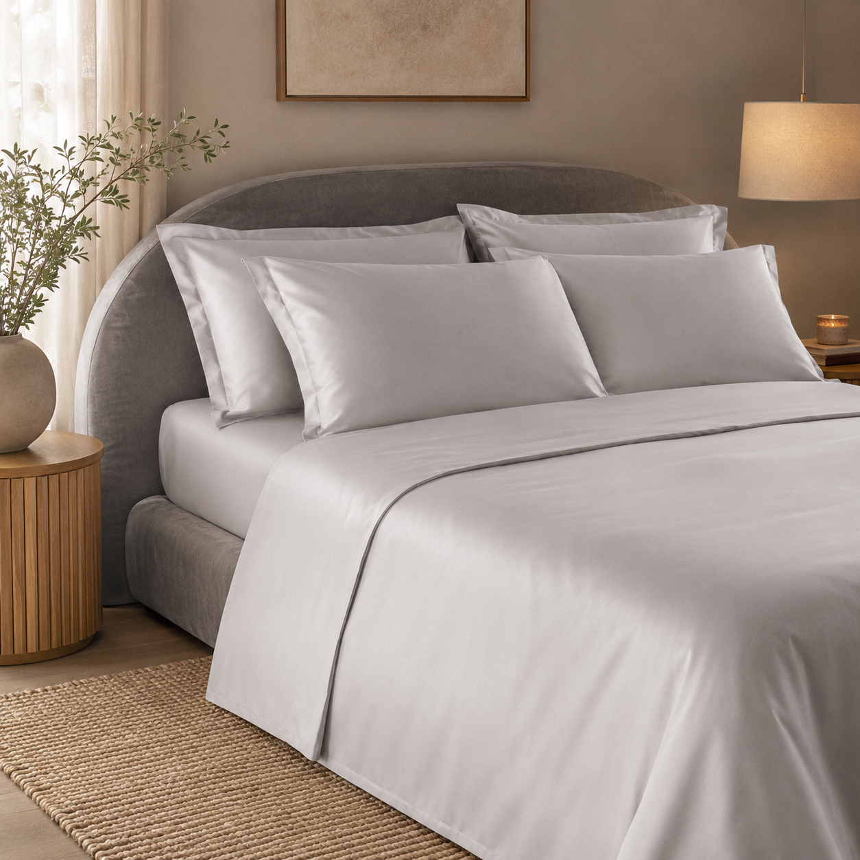 Coppia Copriguanciale Enne in Raso di Puro Cotone – 50 x 80 cm Grigio