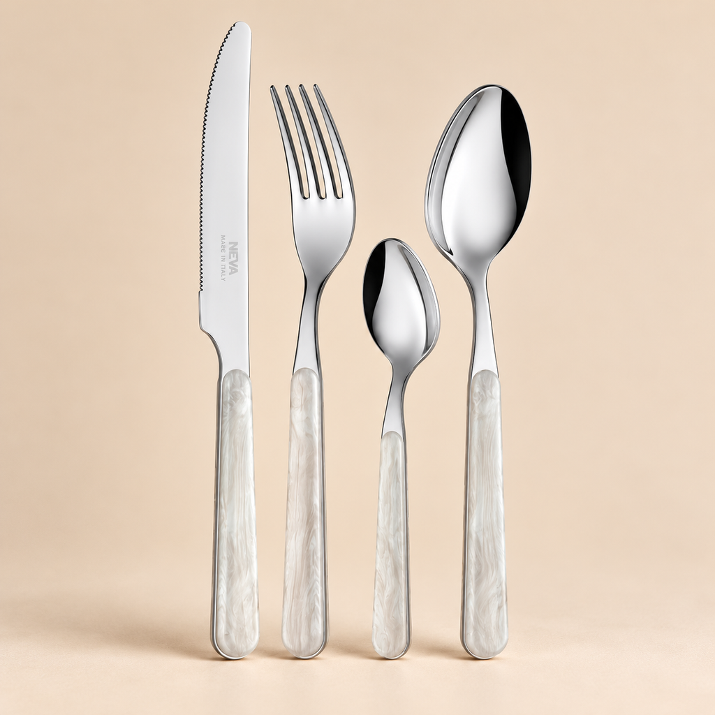 Servizio Posate 24 Pezzi Bistrot Natural Inspiration Effetto Legno Bianco – Acciaio Inox 18/10