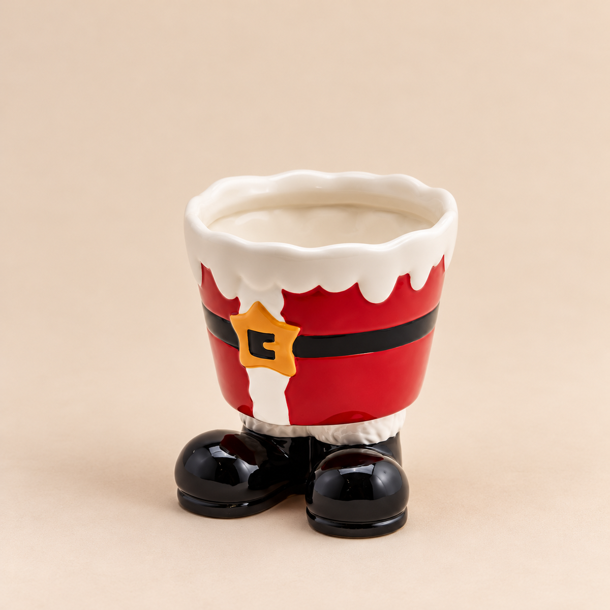 Portavaso Natalizio in Ceramica a Forma di Abito di Babbo Natale con Stivali Ø13 x H14 cm