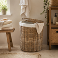 Cesto Portabiancheria in Fibra Naturale con Coperchio – Ø 45 x H 55 cm