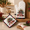 Set Guanto da Forno e Presina Natalizia Christmas is Coming con Pacchi Regalo, Pigne e Rami di Abete