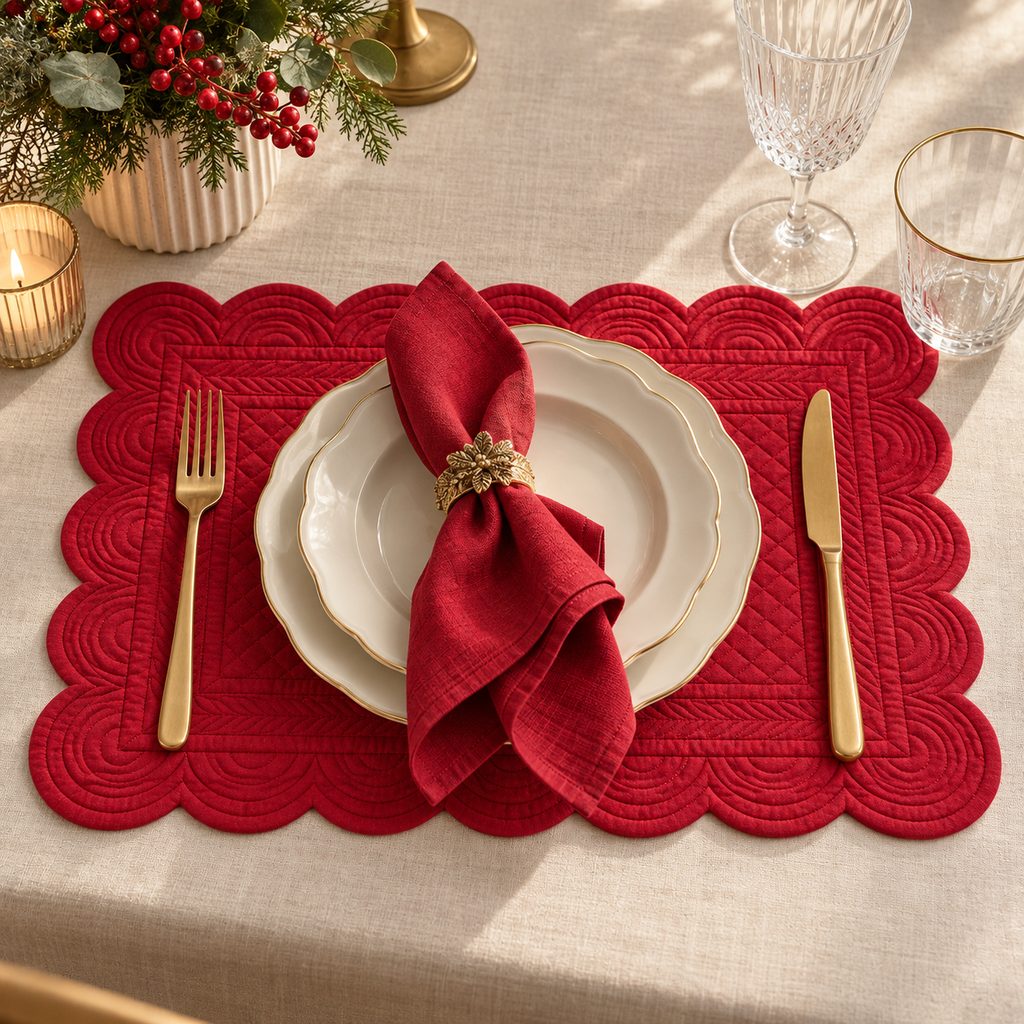 Tovaglietta Americana Rettangolare Rossa in Cotone 35 x 50 cm - Collezione Carmen