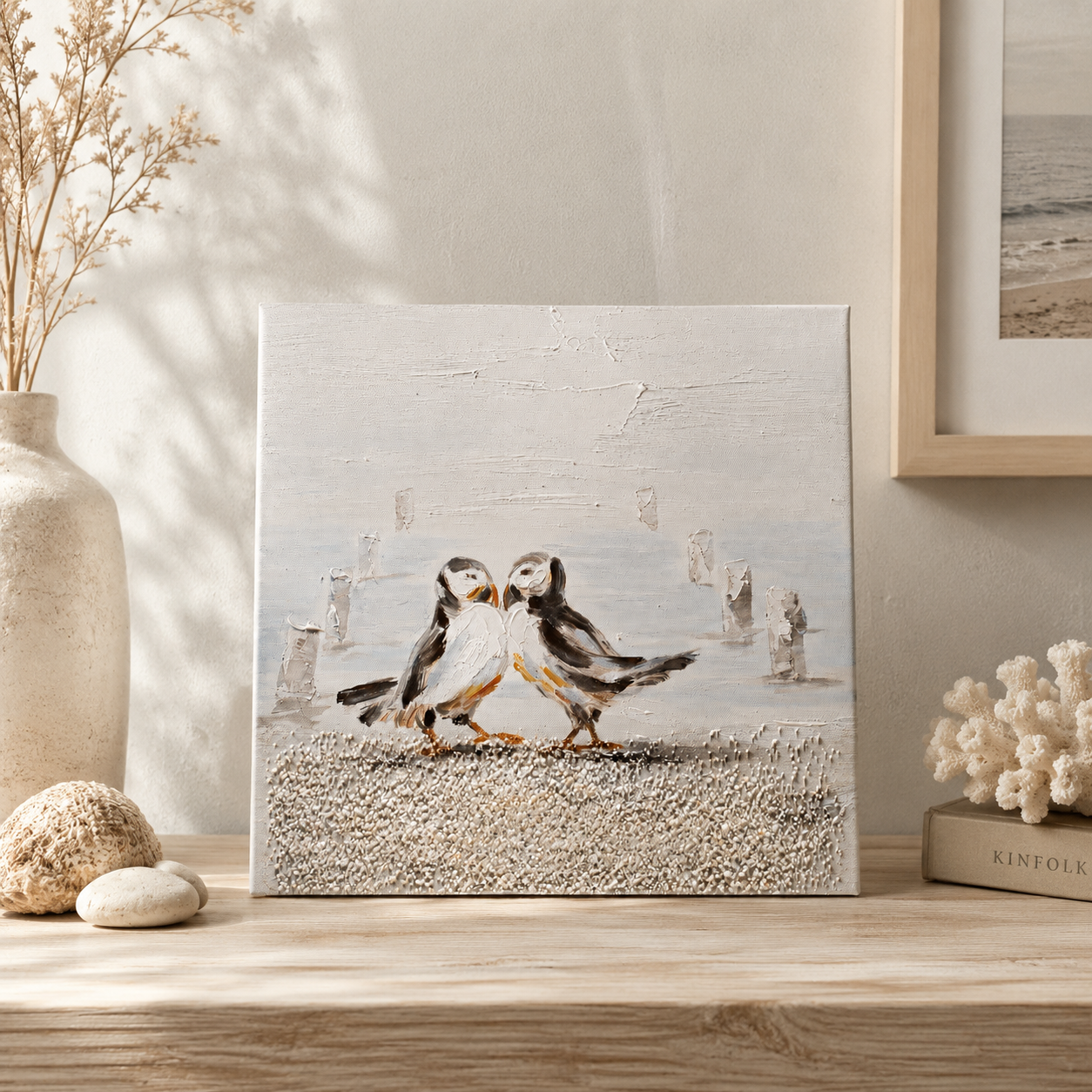 Dipinto a Mano con Pulcinelle di Mare – 30 x 30 cm