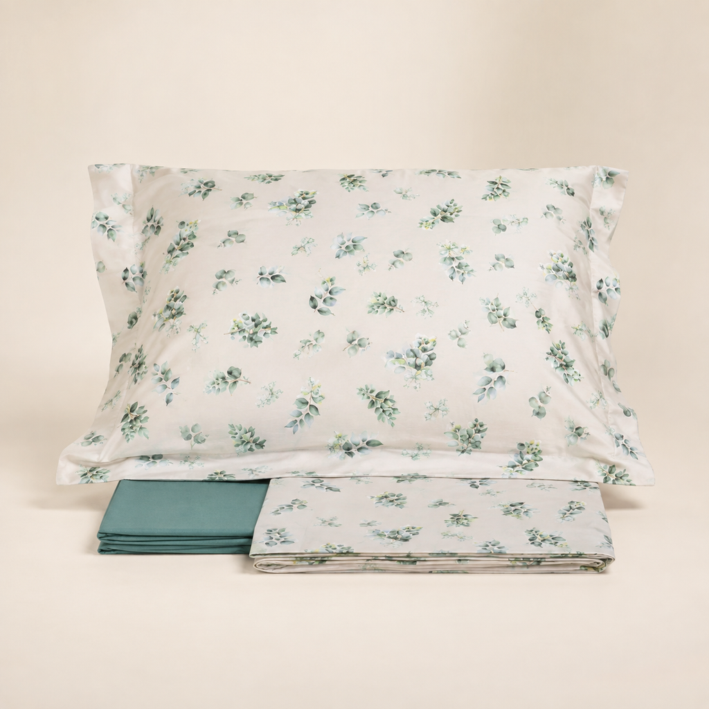Completo Lenzuola Matrimoniale Tessitura Randi – Percalle di Puro Cotone 200 TC Lovely Agave
