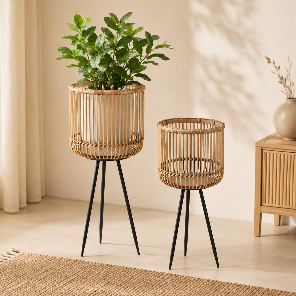 Portavaso in Bamboo con Supporto a Treppiede – H 65 cm / H 54 cm