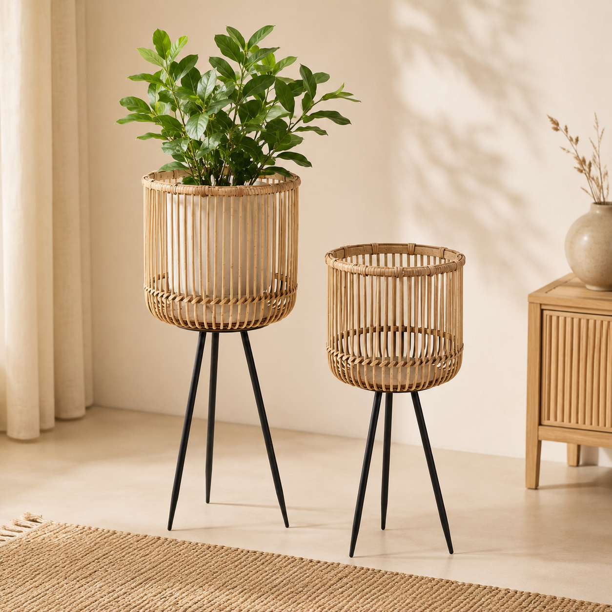 Portavaso in Bamboo con Supporto a Treppiede – H 65 cm / H 54 cm