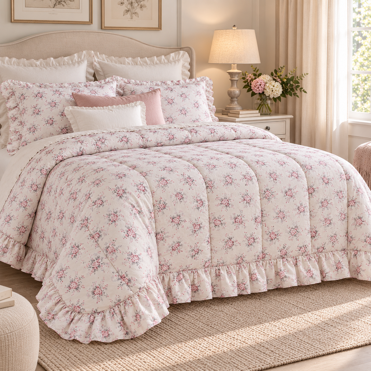 Trapunta Matrimoniale Floreale con Gala 7 cm 460 GSM 250 x 250 cm - Collezione Sogni in Fiore