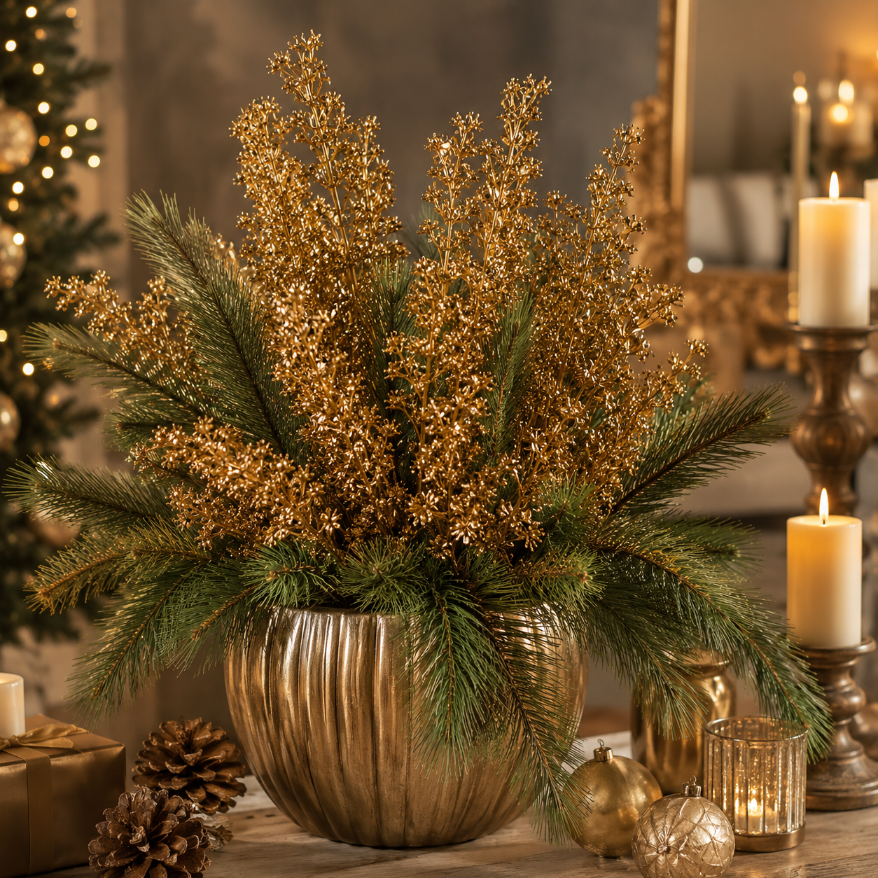 Ramo Celosia Glitter Oro – H 70 cm