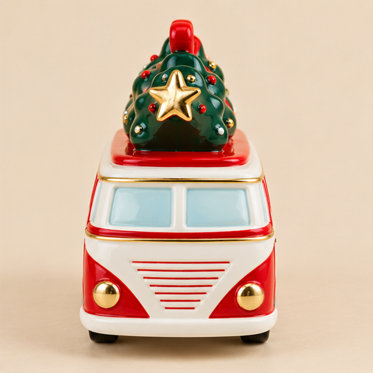 Decorazione Natalizia Pulmino con Alberi di Natale in Ceramica 16 x 7 x H13 cm