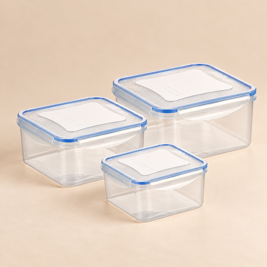 Set 3 Contenitori Ermetici Quadrati per Alimenti icon Guarnizione  – 0,4 / 0,7 / 1,2 Litri – Freezer e Microonde