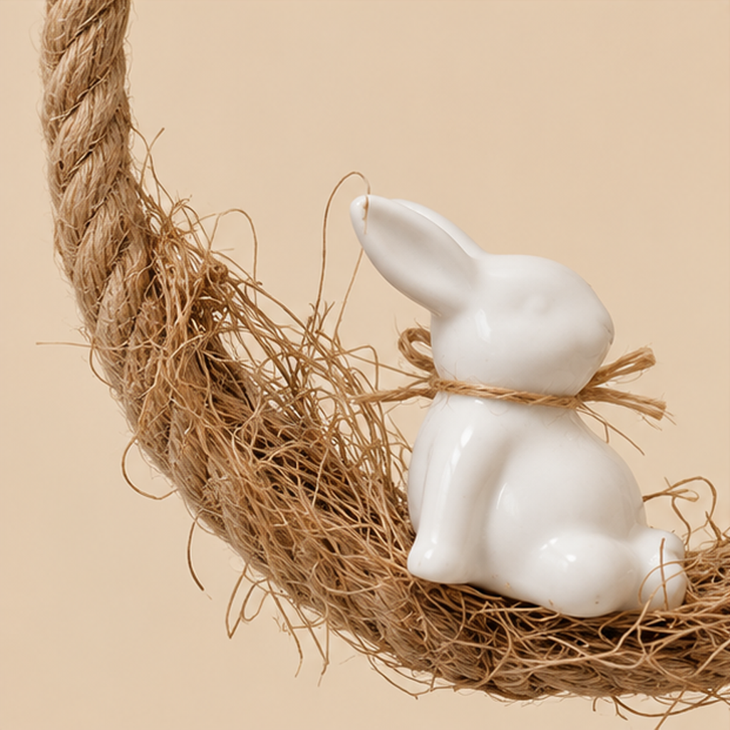 Decorazione Pasquale Sospesa con Coniglietto seduto in Ceramica Ø 21 cm