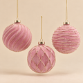 Sfera di Natale in Vetro Rosa Effetto Velluto con Glitter Oro – Ø 10 cm,