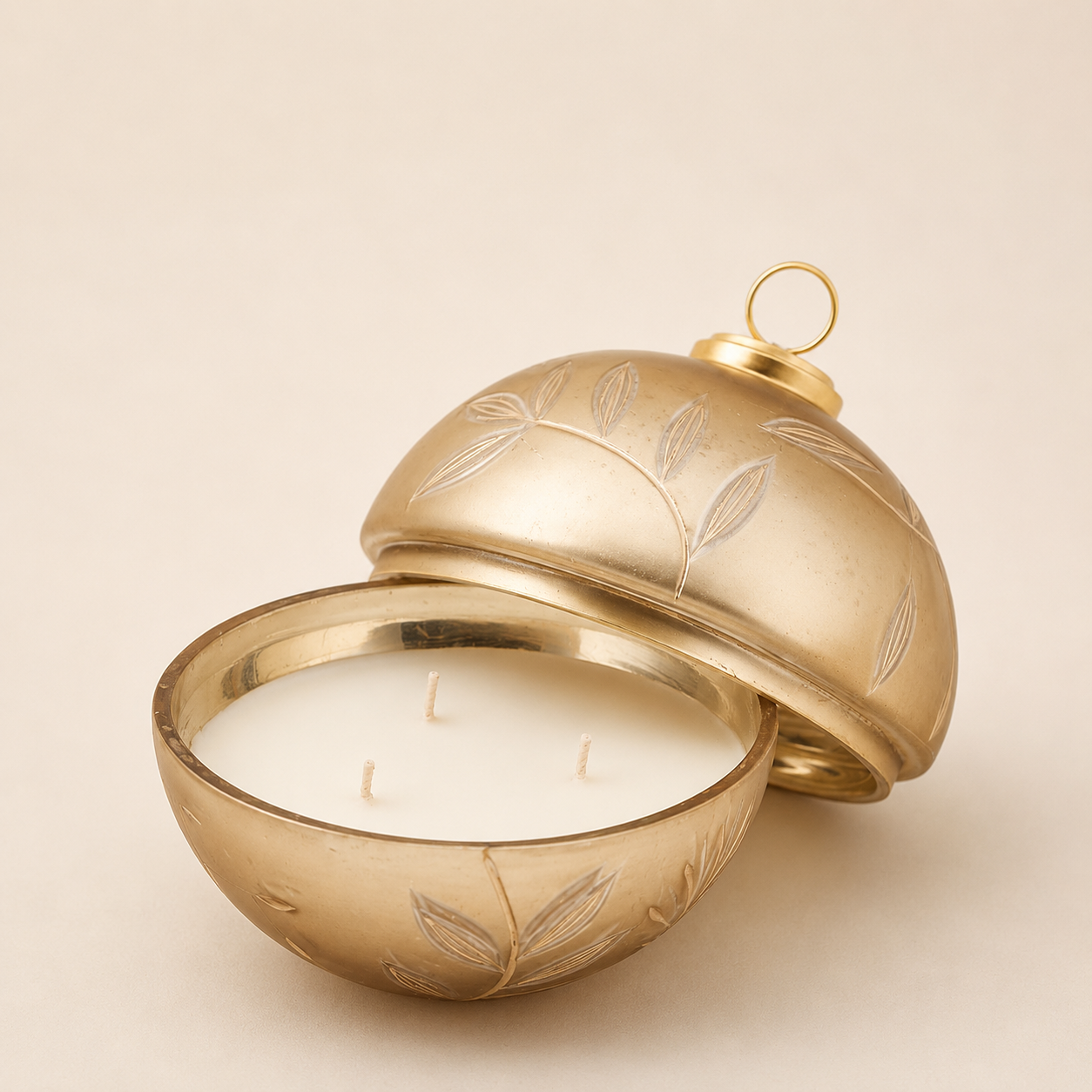 Candela Profumata Sfera di Natale "Foglie" oro 13cm