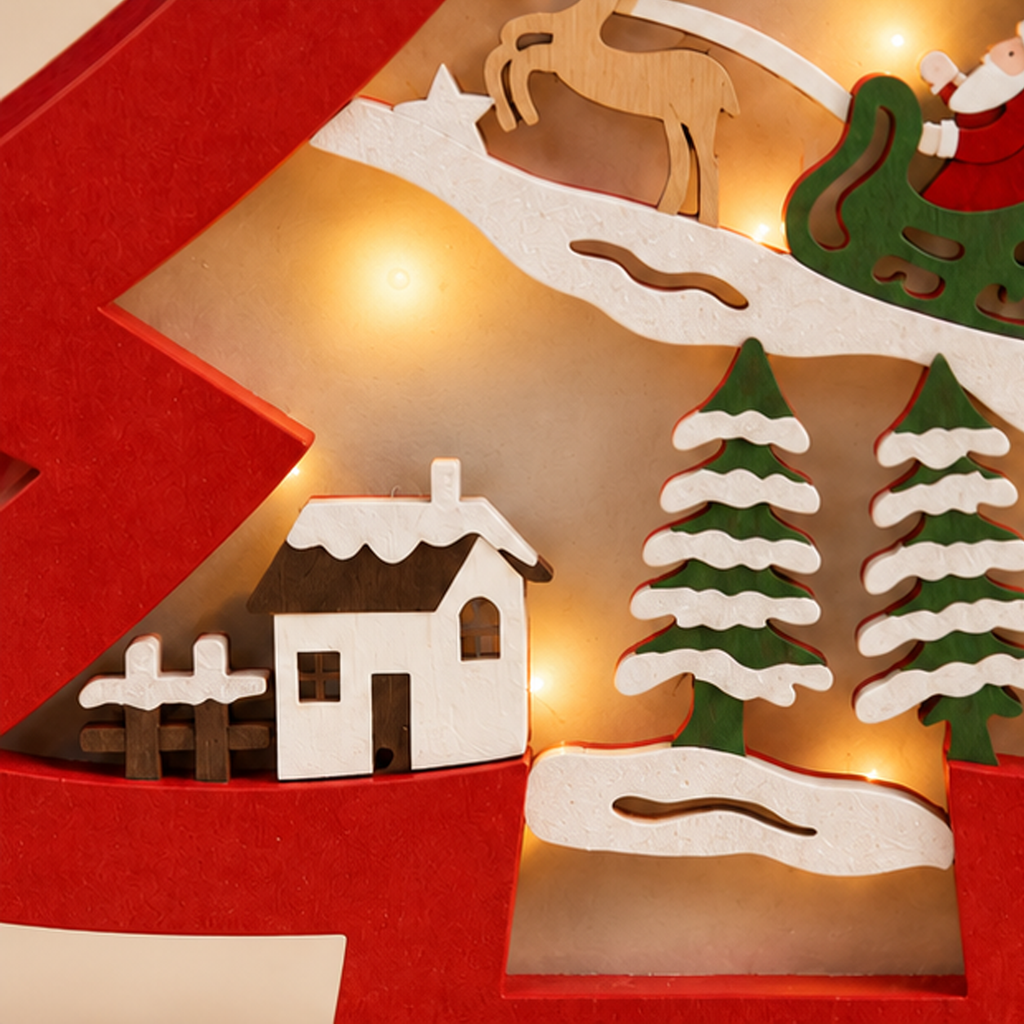 Albero di Natale Decorativo Luminoso in Legno Rosso 21 x 21 cm (Seconda Scelta)
