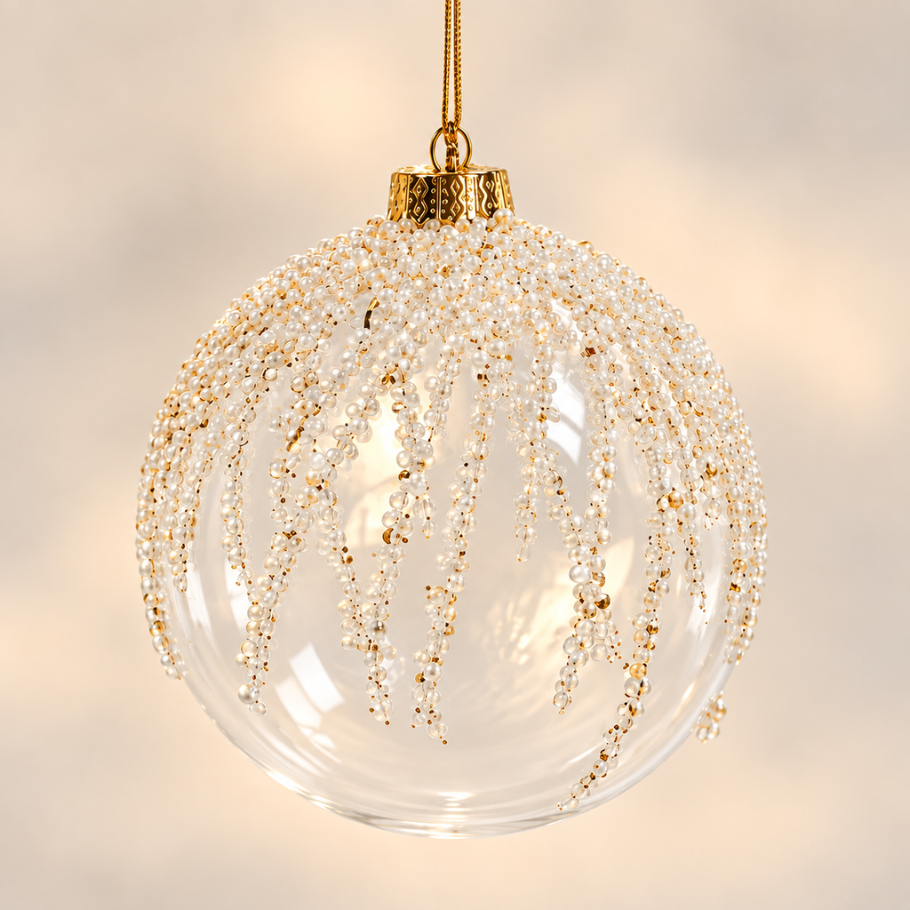 Sfera di Natale Trasparente con Effetto Ghiaccio Ø 10 cm in Vetro