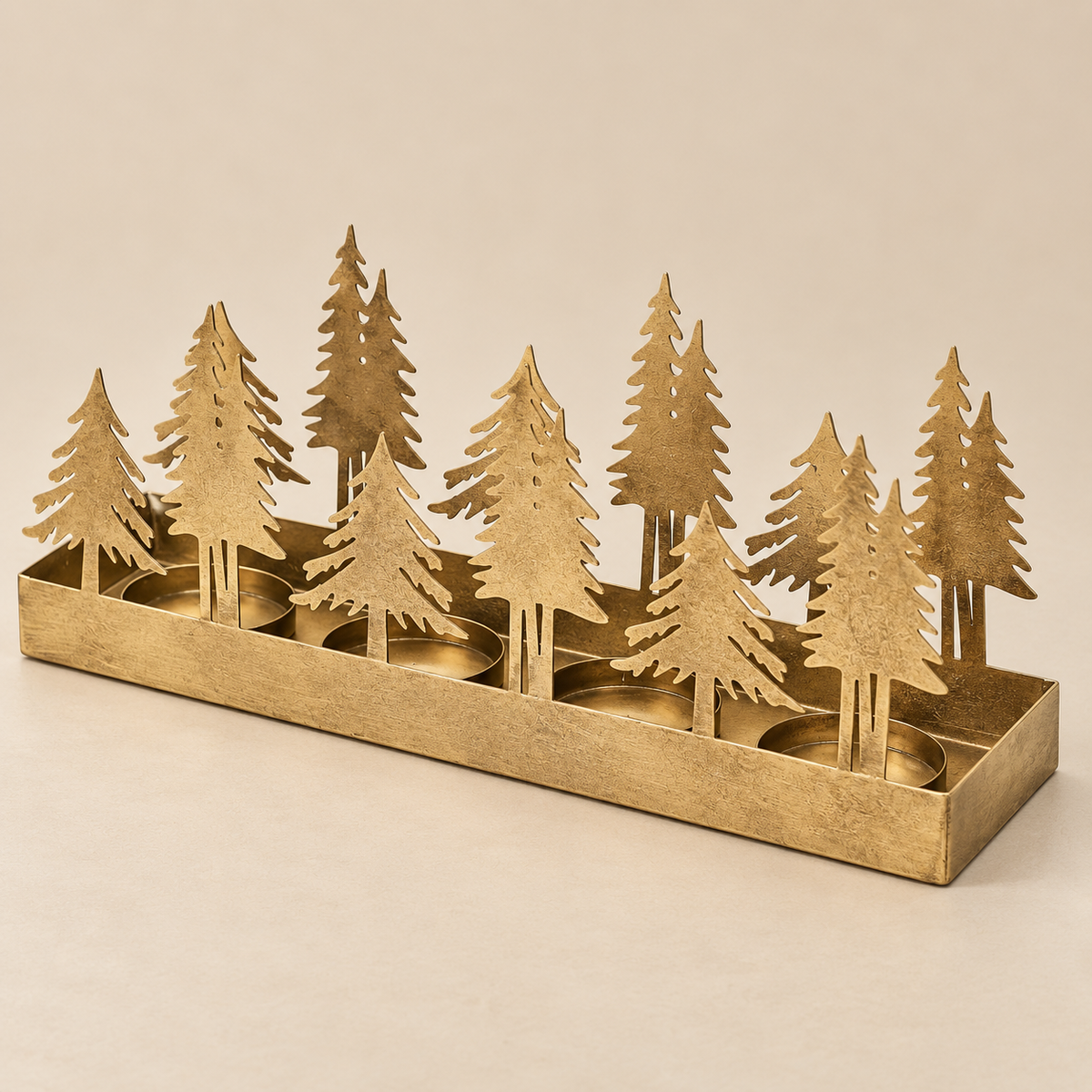 Portacandele Natalizio con Abeti Oro 4 Candele 36 x 10 x H15 cm