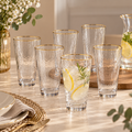 Set 6 Bicchieri Alti in Vetro Trasparente con Bordo Oro – 490 ml