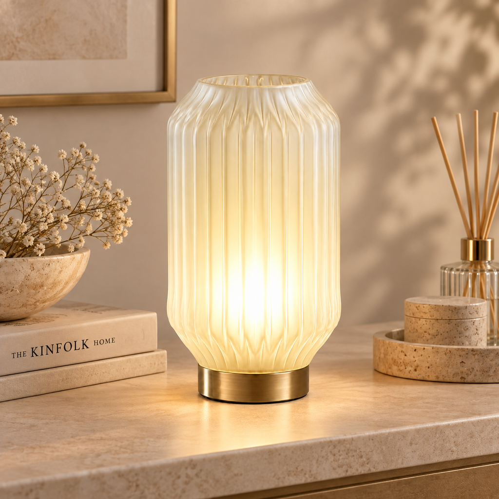 Lampada da Tavolo Bright Lamp Bianca Ø 14 x H 26 cm – Vetro Modellato a Mano
