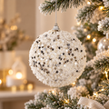 Sfera di Natale EDG in PVC Bianco con Stelle Argentate ed Effetto Neve – Ø 12 cm
