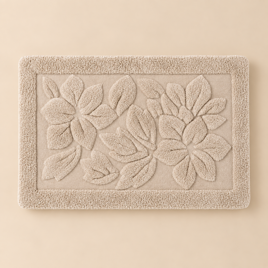 Tappeto Bagno con Fiori Blanc Mariclò Beige 50 x 80 cm Beige