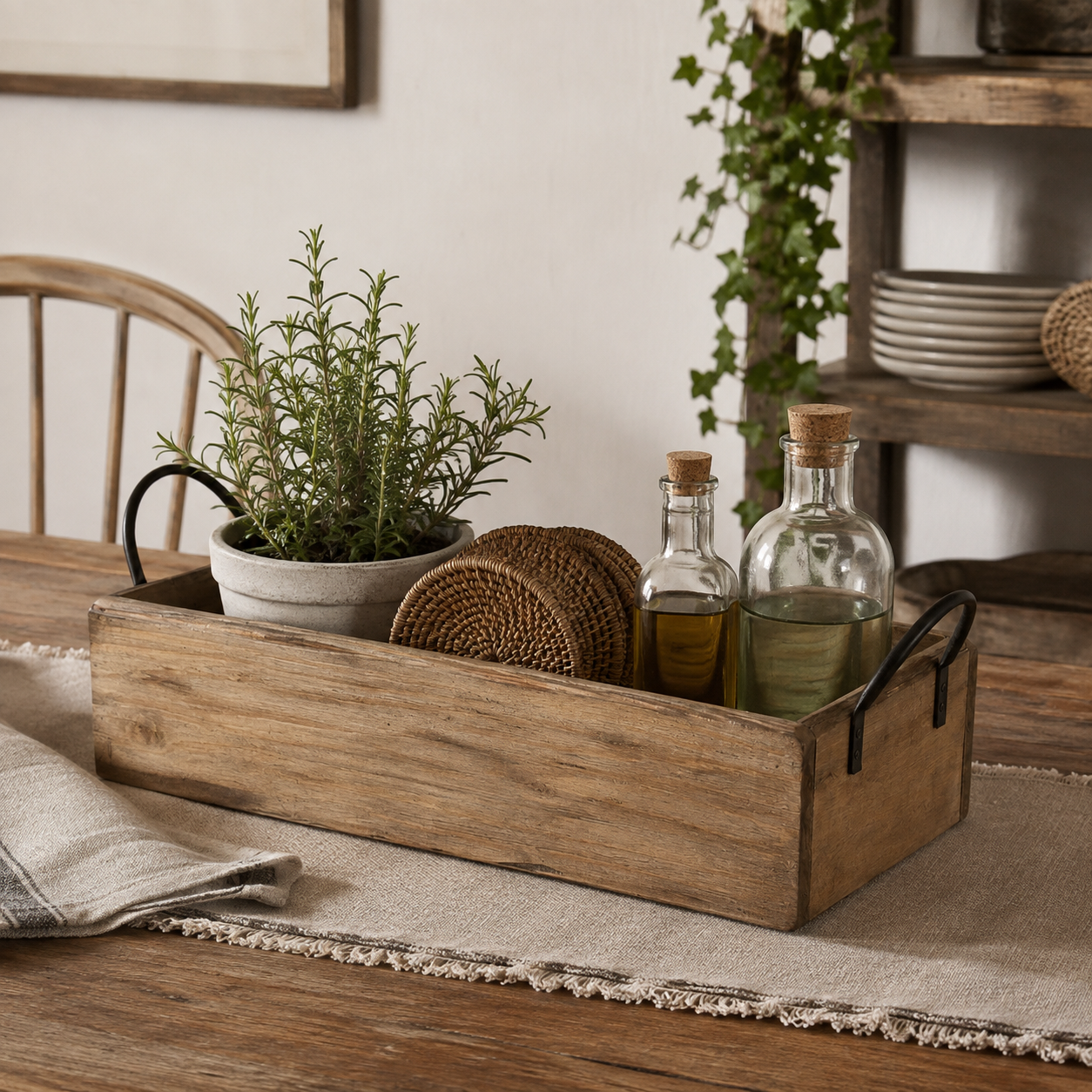 Cassetta decorativa in quercia con manici in metallo 39cm