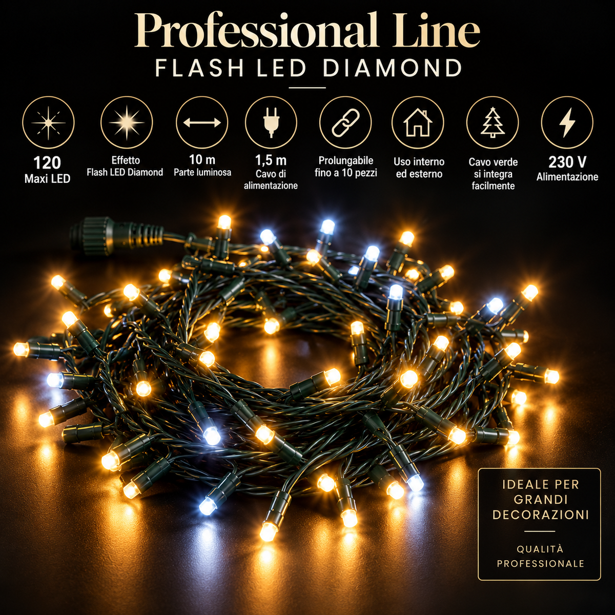 Catena Luminosa Professional Line Flash LED Diamond 120 Maxi LED 10 m Prolungabile – Interno ed Esterno
