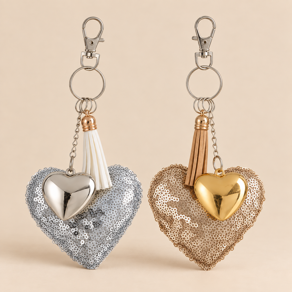 Portachiavi Cuore con Paillettes e Nappa