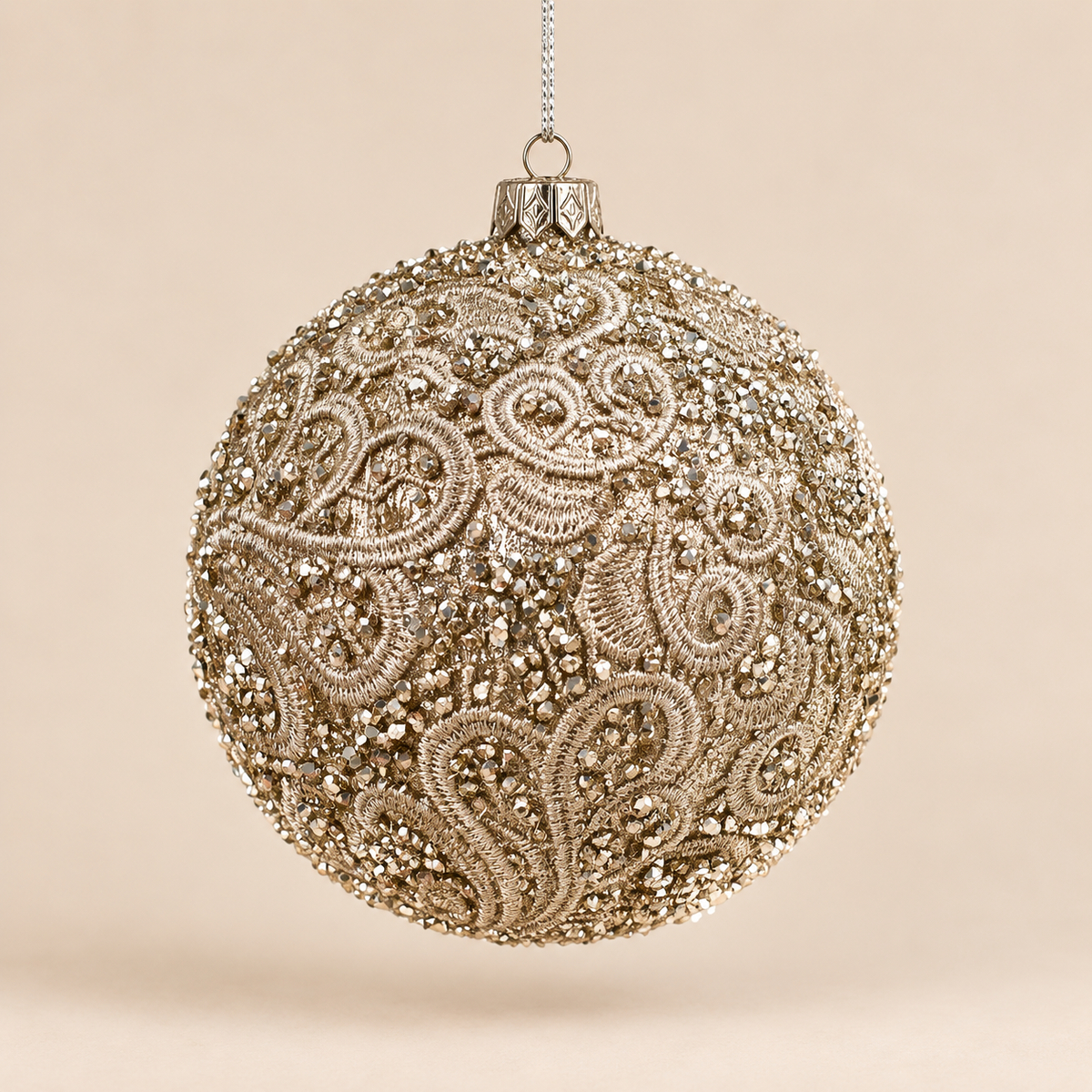 Sfera di Natale Argento con Decoro Ricamato Ø 10 cm in PVC